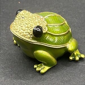 Cute green enamel frog figurine